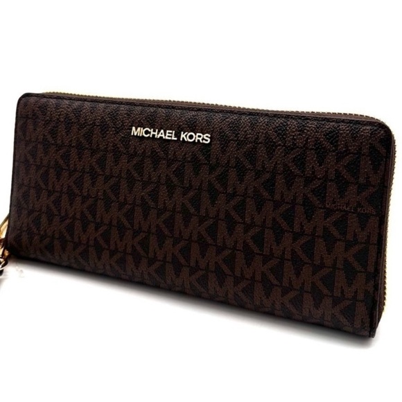 Michael Kors Large Continental Wallet Wristlet Leather Brown - Picture 3 of 8